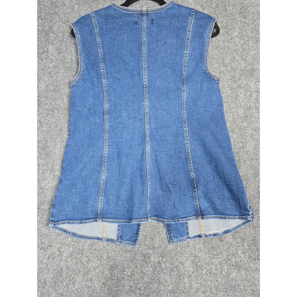 Talbots Vest Womens 4 Blue Denim Button Front Longline Sleeveless Collarless - Picture 3 of 10